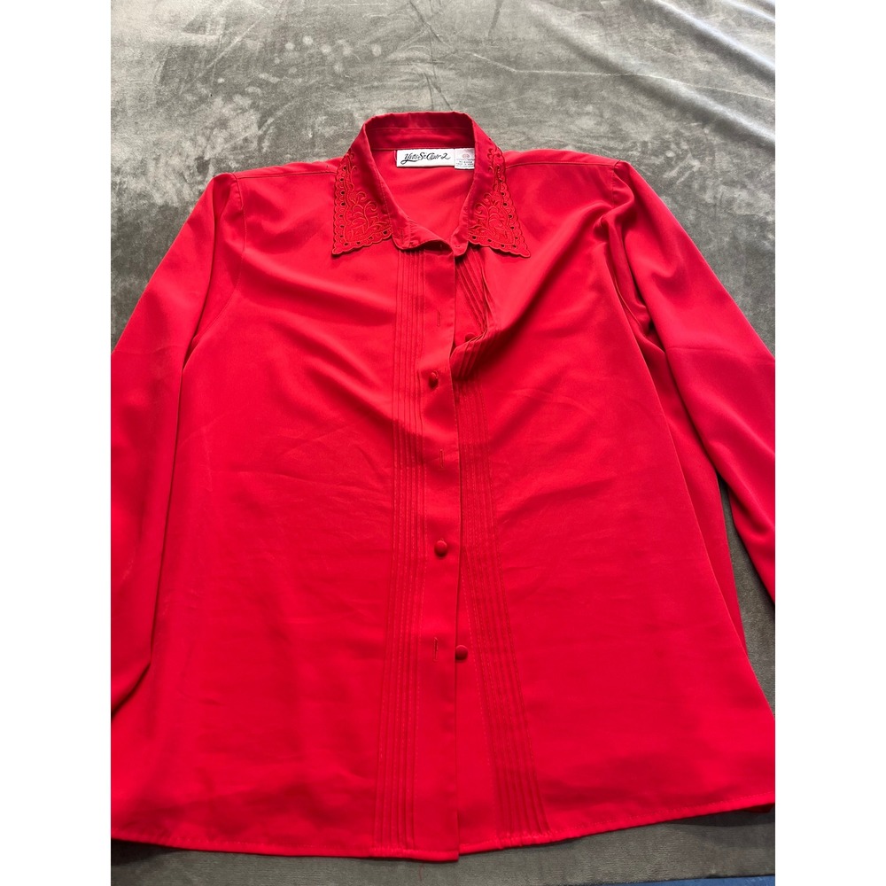 Yves St Clair 2 Vintage Red Embroidered Lace Collar Pintuck Blouse 20W Plus Size